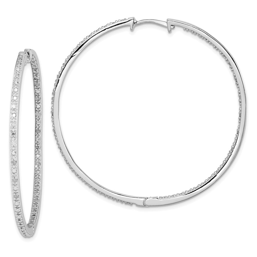 Sterling Silver Rhodium-plated Diamond In & Out Hoop Earrings, 0.12 ct, 51 x 51 mm