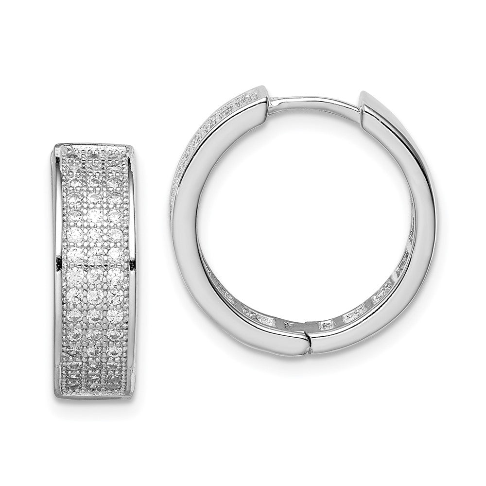 Sterling Silver Polished Rhodium-plated 3-row Hinged Hoop Earrings, 17 x 17 mm