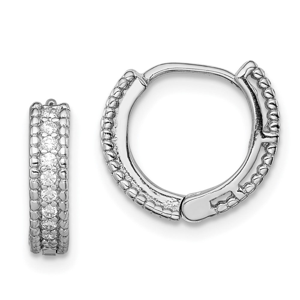 Sterling Silver Rhodium-plated Polished CZ Hinged Hoop Earrings, 15 x 15 mm