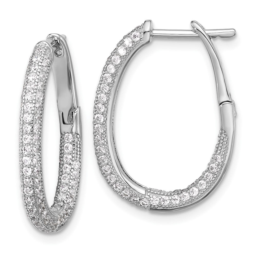 Sterling Silver Rhodium-plated CZ In/Out Hinged Post Hoop Earrings, 24 x 21 mm