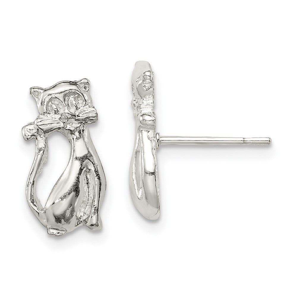 Sterling Silver Cat Mini Post Earrings, 14 x 12 mm