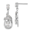 Sterling Silver CZ Fancy Teardrop Dangle Post Earrings, 28 x 9.75 mm