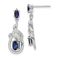 Sterling Silver Rhodium-plated Lab Created Sapphire CZ Post Earrings, 1.56 ct, 29 x 11 mm