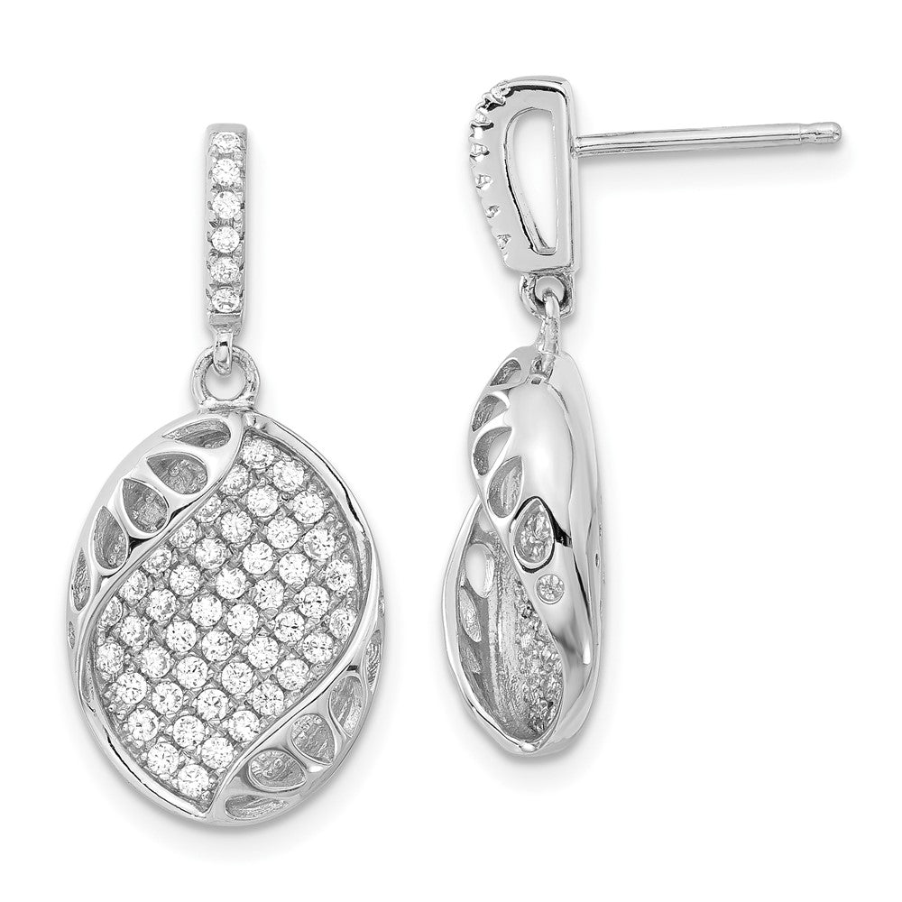 Pure Fire Sterling Silver CZ Oval Post Dangle Earrings, 28 x 12.75 mm