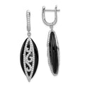 Sterling Silver Rhodium-plated CZ and Onyx Hinged Hoop Earrings, 50 x 16 mm