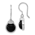Sterling Silver Polished Round Black Agate & CZ Dangle Earrings, 30.25 x 11.7 mm