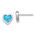 Sterling Silver Rhodium-plated 9mm Blue Created Opal Heart Post Earrings, 9 x 9 mm