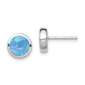 Sterling Silver RH-plated Polished Blue Created Opal Round Stud Earrings, 9 x 9 mm