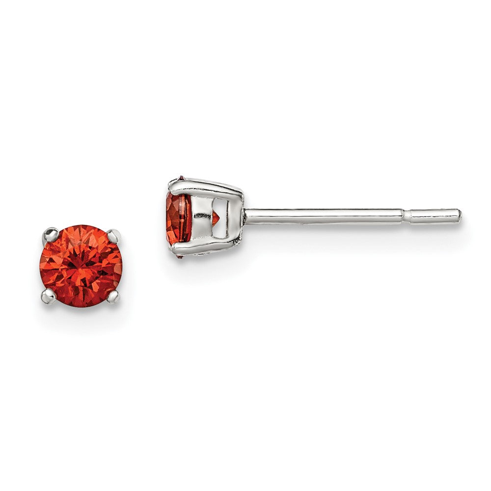 Sterling Silver Polished 4mm Round Red Glass Stud Earrings, 4 x 4 mm, 0.68 g