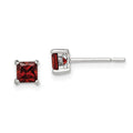 Sterling Silver Polished 4mm Square Red Glass Stud Earrings, 4 x 4 mm, 0.8 g