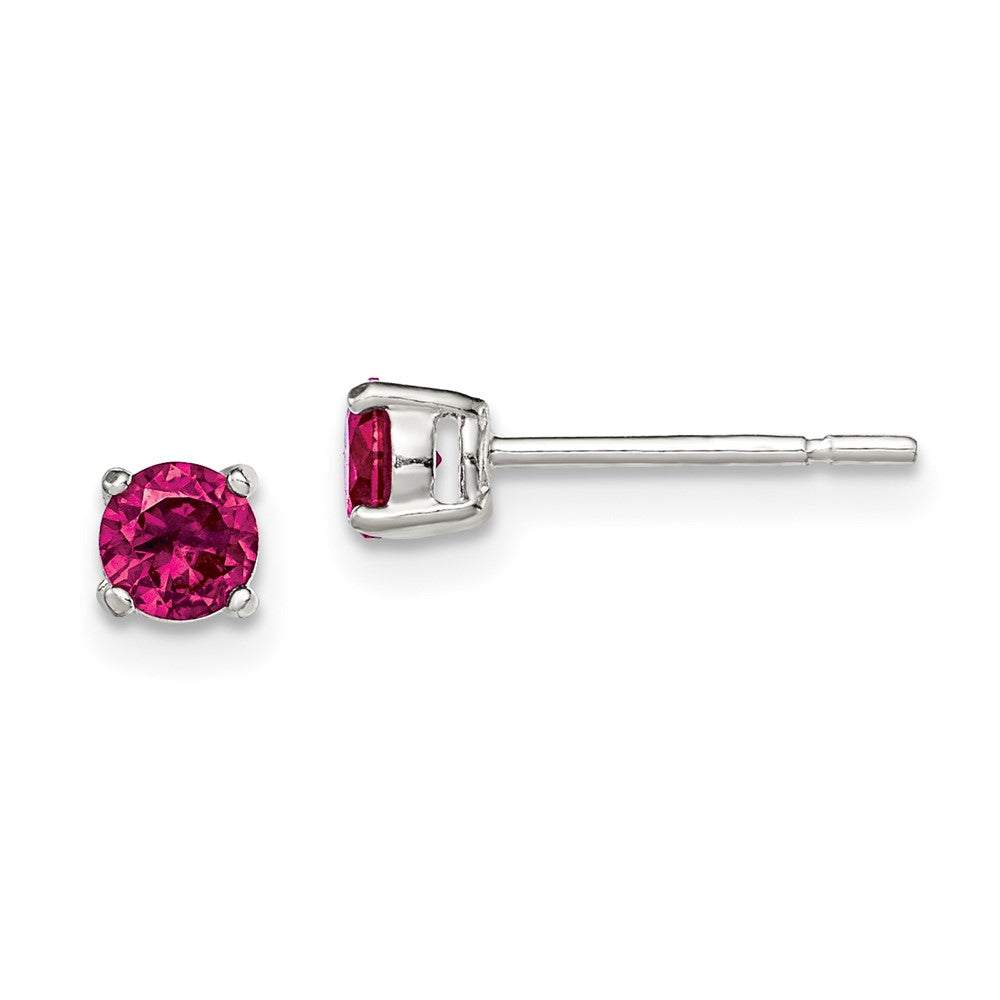 Sterling Silver Polished 4mm Round Red Glass Stud Earrings, 4 x 4 mm, 0.61 g