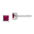 Sterling Silver Polished 4mm Square Red Glass Stud Earrings, 4 x 4 mm, 0.73 g