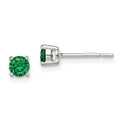 Sterling Silver Polished 4mm Round Green Glass Stud Earrings, 4 x 4 mm