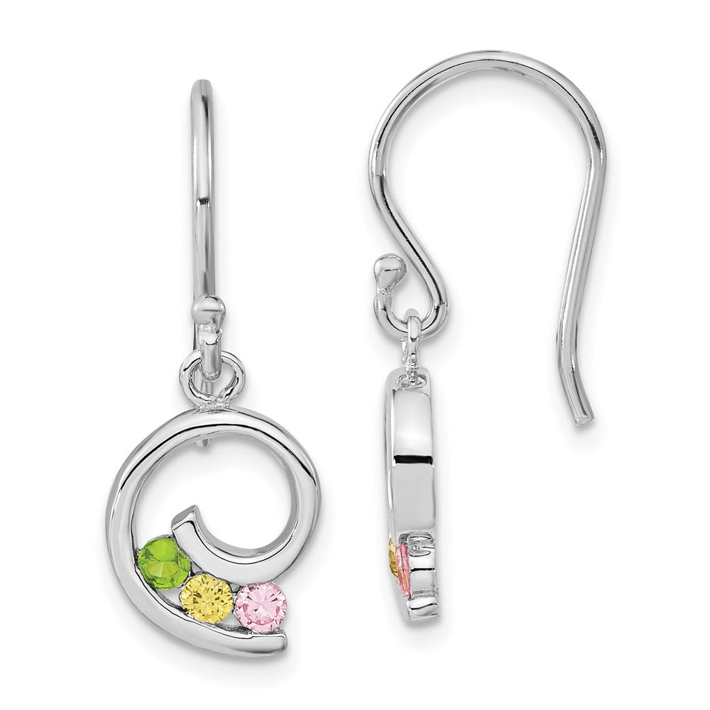 Sterling Silver Polished Green,Yellow & Pink CZ Swirl Dangle Earrings, 28.7 x 10.8 mm