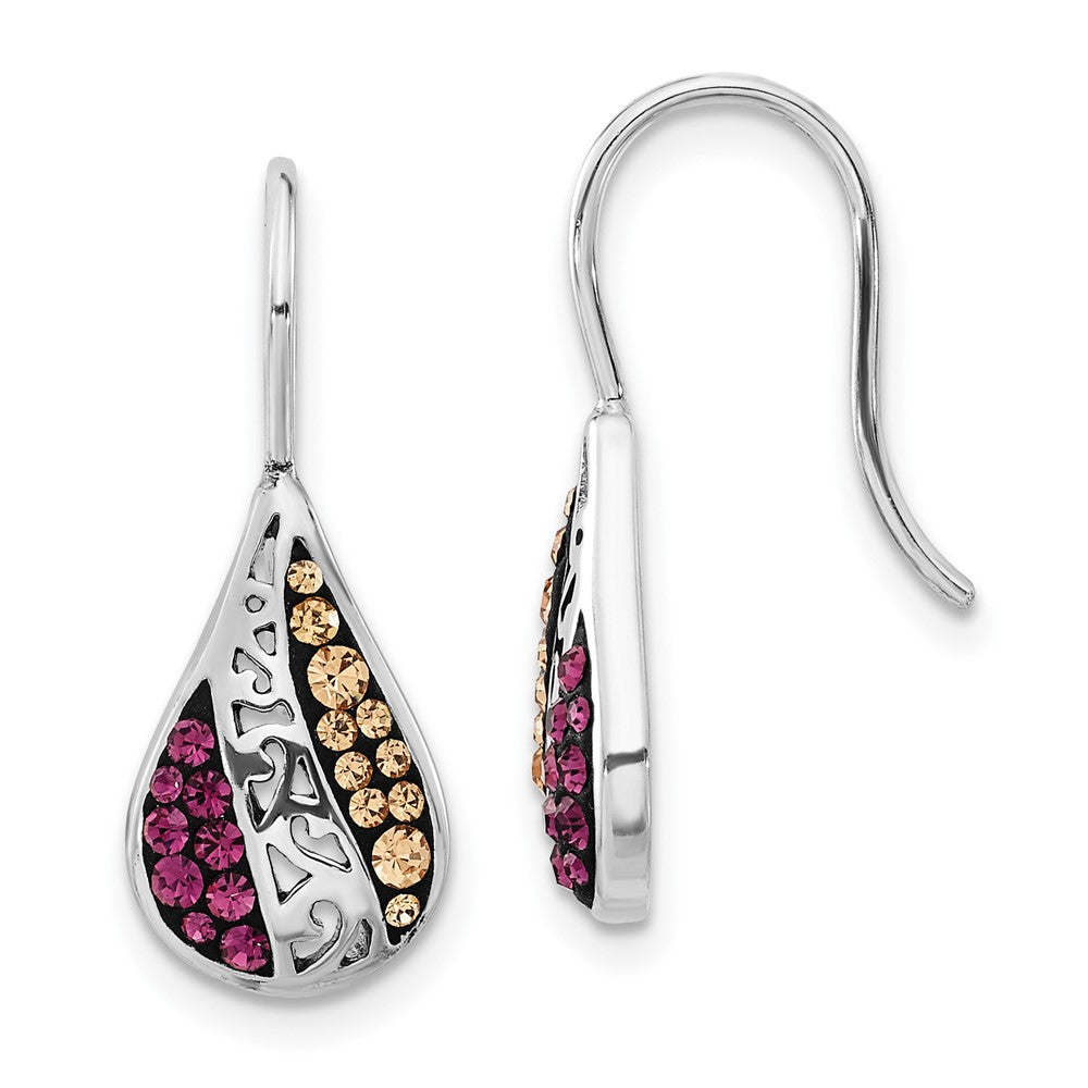 Sterling Silver Champagne & Purple Crystal Teardrop Dangle Earrings, 24 x 9.4 mm