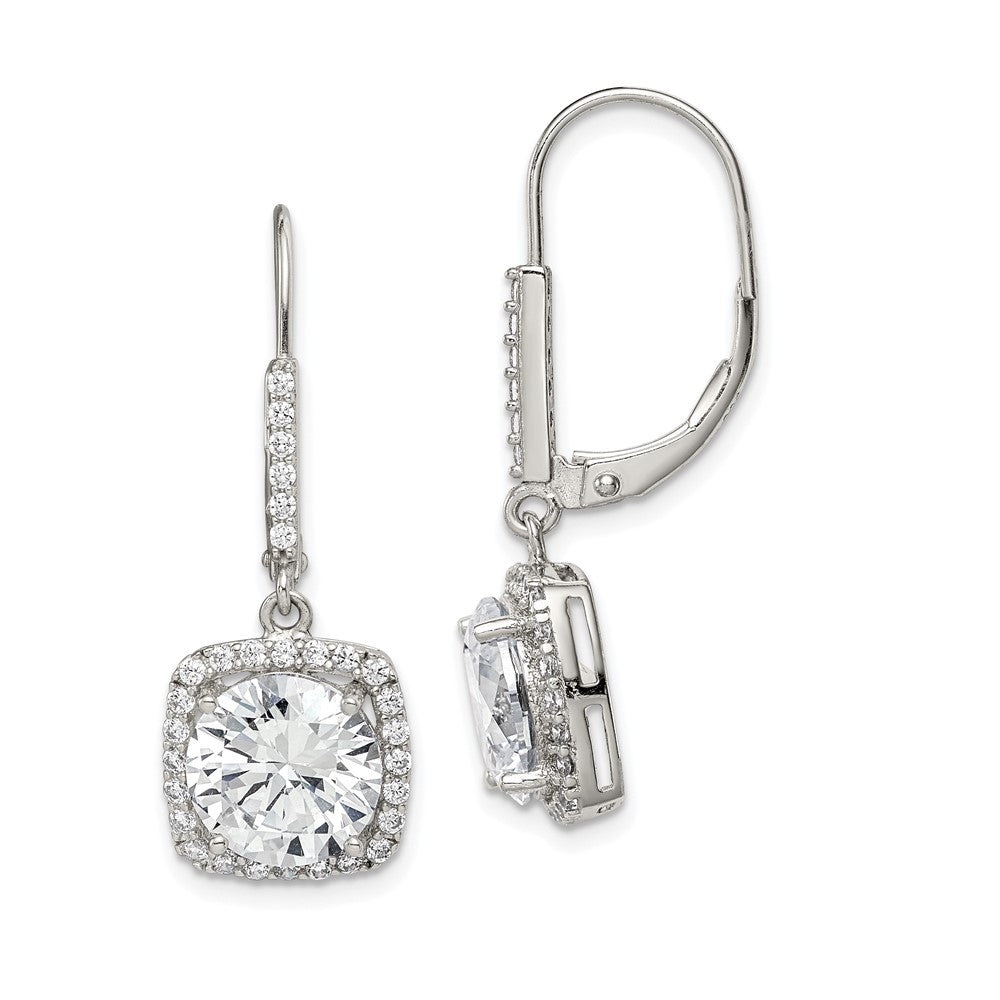 Sterling Silver Rhodium-plated Polished CZ Dangle Earrings, 33 x 12 mm