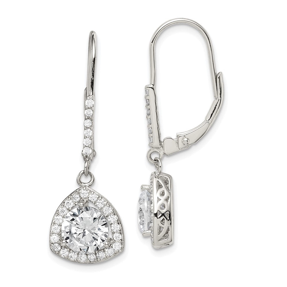 Sterling Silver Rhodium-plated Polished CZ Leverback Earrings, 32 x 12 mm