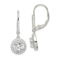 Sterling Silver Rhodium-plated Polished Leverback CZ Earrings, 33 x 12 mm