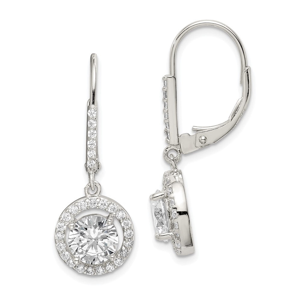 Sterling Silver Rhodium-plated Polished Leverback CZ Earrings, 33 x 12 mm