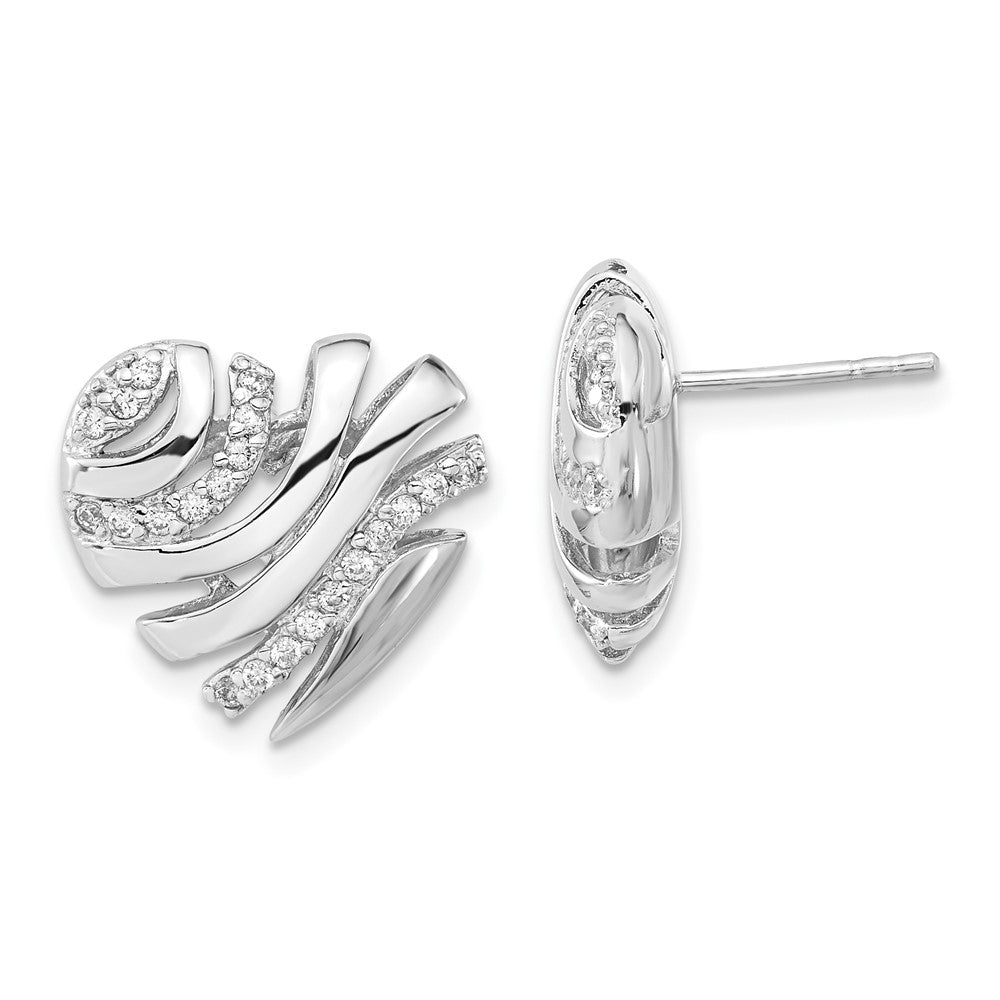 Sterling Silver Polished CZ Heart Post Earrings, 15.4 x 16.15 mm