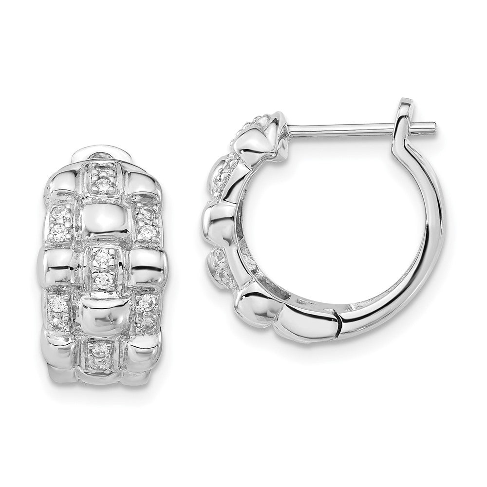 Sterling Silver Polished CZ Woven Hinged Round Hoop Earrings, 16.65 x 17.7 mm