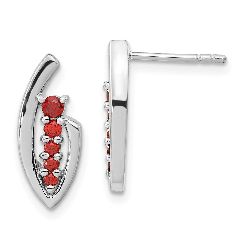 Sterling Silver Polished Red CZ Post Earrings, 17.4 x 7.25 mm