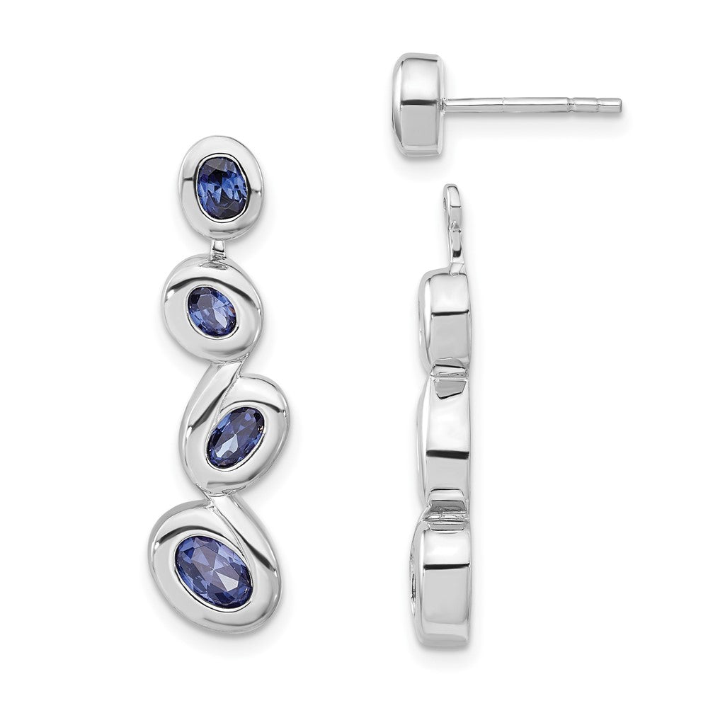 Sterling Silver Polished Blue CZ Dangle Post Earrings, 29.5 x 8.15 mm