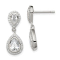 Sterling Silver Rhodium-plated Polished CZ Pear Halo Post Dangle Earrings, 23 x 9 mm