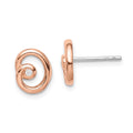 Sterling Silver Rhodium/Rose Gold-plated Polished CZ Swirl Post Earrings, 10 x 9 mm