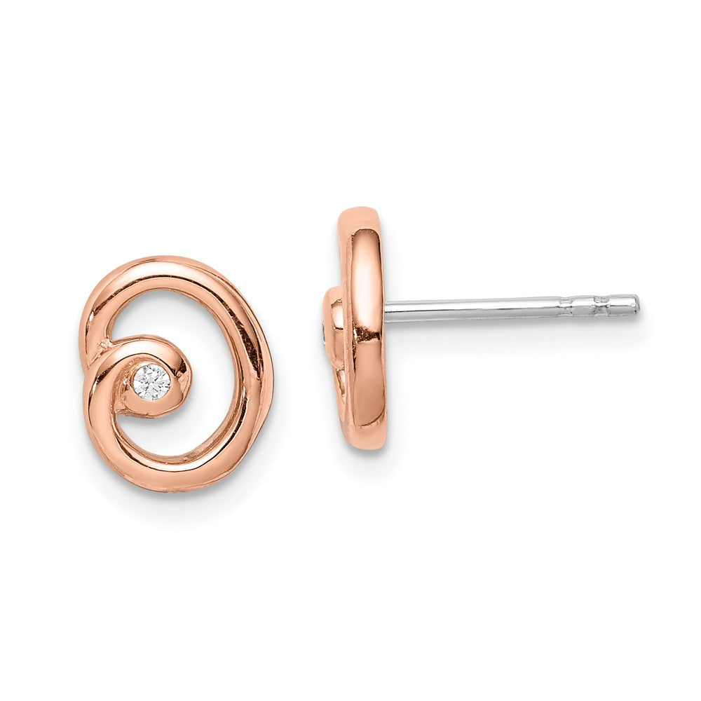 Sterling Silver Rhodium/Rose Gold-plated Polished CZ Swirl Post Earrings, 10 x 9 mm