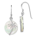 Sterling Silver Rhodium-plated Polished Round Mother of Pearl Palm Tree Earrings, 35 x 20 mm