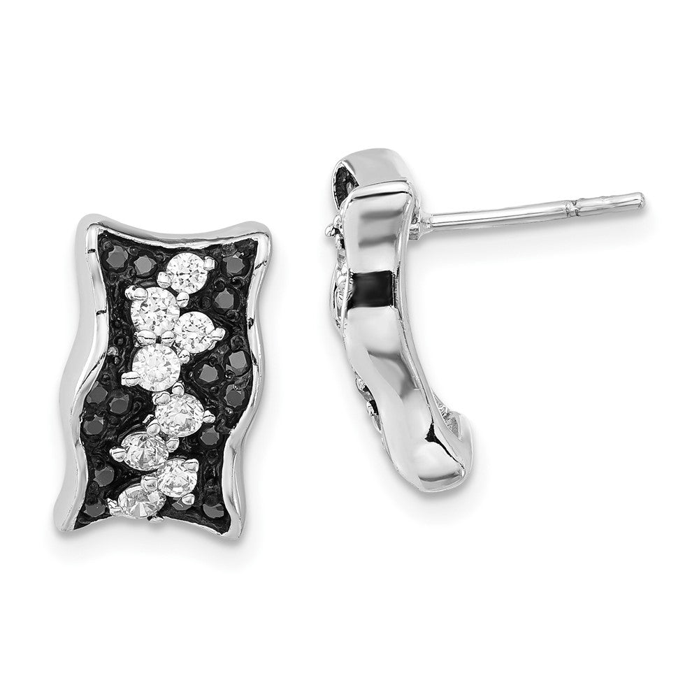 Sterling Silver Black & White CZ Post Earrings, 14.3 x 9 mm