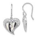 Sterling Silver Polished Black & White Enamel CZ Heart Dangle Earrings, 33 x 18.1 mm