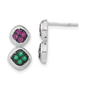 Sterling Silver Black Rhodium Synthetic Ruby & Synthetic Green Spinel Post Dangle Earrings, 14.1 x 7.65 mm