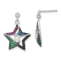 Sterling Silver w/ Black Rhodium Synthetic Spinel, Syn. Ruby & CZ Star Post Dangle Earrings, 22.25 x 16.55 mm