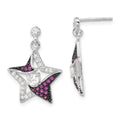 Sterling Silver w/ Black Rhodium Syn. Ruby & CZ Star Post Dangle Earrings, 22.5 x 16.75 mm
