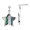 Sterling Silver w/ Black Rhodium Synthetic Spinel & Synthetic Ruby Star Post Dangle Earrings, 24 x 17.85 mm