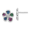 Sterling Silver w/ Black Rhodium Synthetic Ruby, Spinel & CZ Flower Post Earrings, 11.7 x 12 mm