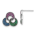 Sterling Silver w/ Black Rhodium Synthetic Spinel & Synthetic Ruby Post Earrings, 12.9 x 14 mm