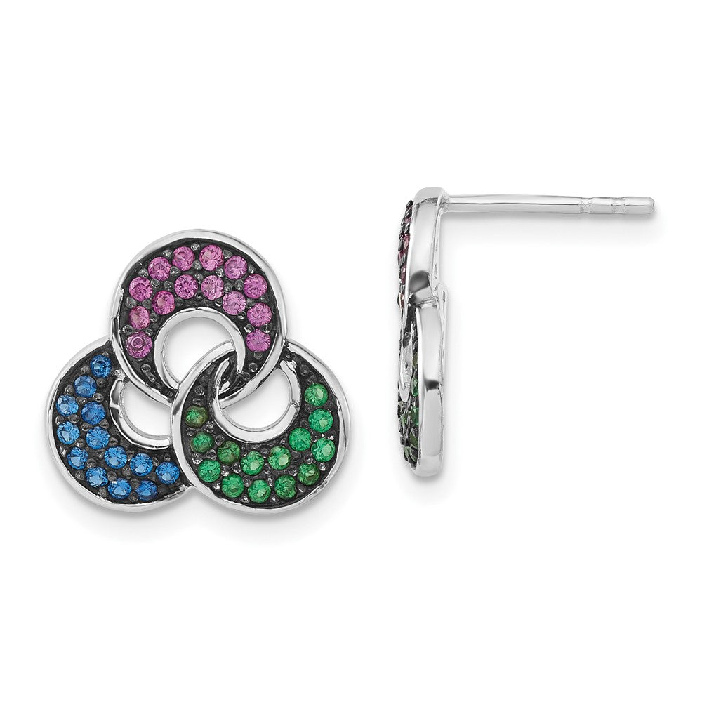 Sterling Silver w/ Black Rhodium Synthetic Spinel & Synthetic Ruby Post Earrings, 12.9 x 14 mm