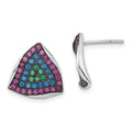Sterling Silver w/ Black Rhodium Synthetic Spinel & Synthetic Ruby Triangle Post Earrings, 12.9 x 13 mm