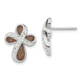 Sterling Silver Polished Pink Laser Glitter & Crystal Cross Post Earrings, 15.85 x 13.15 mm