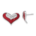 Sterling Silver Polished Red Enamel CZ Heart Post Earrings, 14 x 19.75 mm