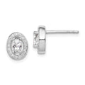Sterling Silver Rhodium-plated w/ CZ Oval Stud Earrings, 9 x 8 mm