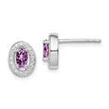Sterling Silver Rhod-pltd June Purple and White CZ Oval Post Earrings, 9 x 8 mm