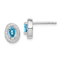 Sterling Silver Rhod-plated Blue and White CZ Oval Stud Earrings, 9 x 8 mm, 1.69 g