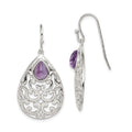 Sterling Silver Rhodium-plated Amethyst Teardrop Shepherd Hook Earrings, 1.8 ct, 40 x 19 mm