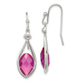Sterling Silver RH-plated Polished Synthetic Pink Bead Shepherd Hook Earri, 37 x 11 mm