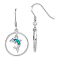 Sterling Silver Rhodium-plated Polished Created Blue Opal Dolphin Dangle Earrings, 40 x 23 mm