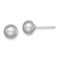 Sterling Silver Rhodium-plated 7-8mm Grey Button Freshwater Cultured Pearl Post Earrings